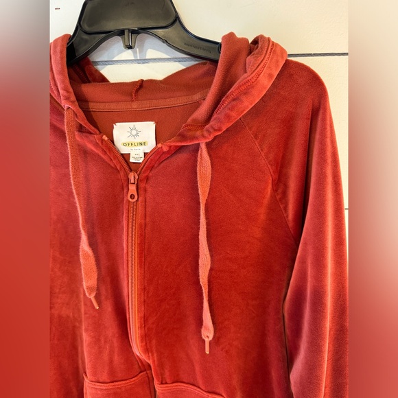 Aerie Offline After Party Velour Full Zip Up Oversized Hoodie Jacket - Picture 4 of 4